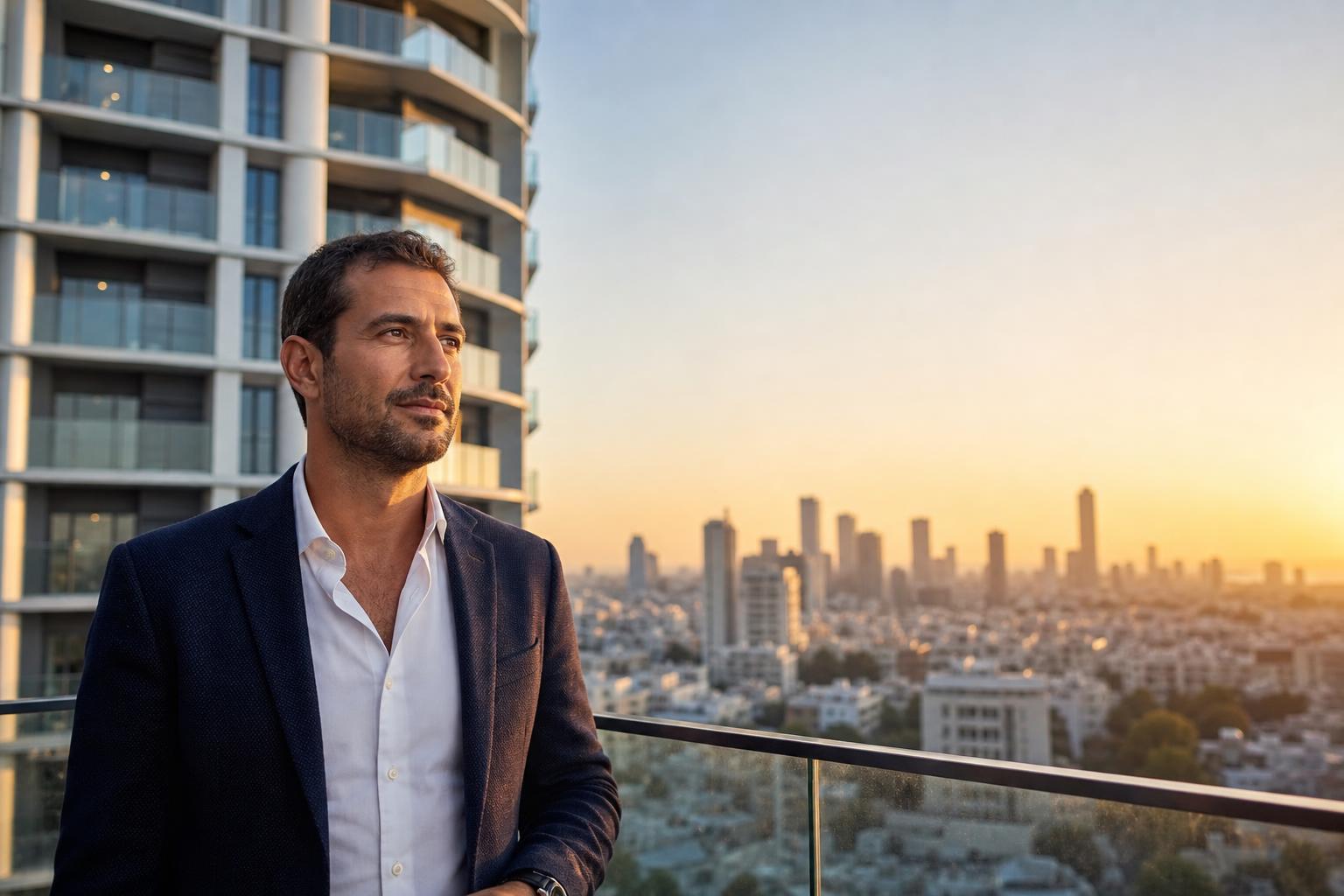 יזם נדל"ן מול קו הרקיע של תל אביב